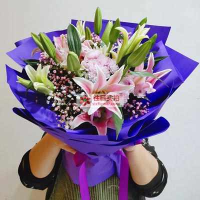 邯郸6支粉色多头百合,真诚的问候