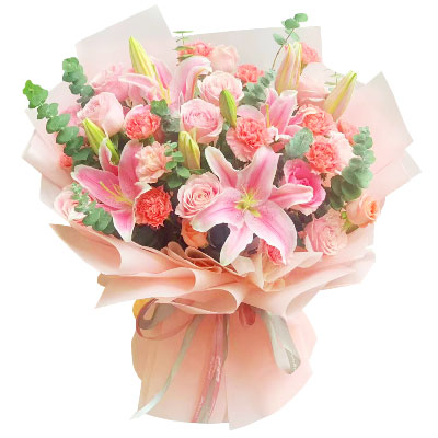 邯郸11朵粉色康乃馨玫瑰百合，充满爱和温馨